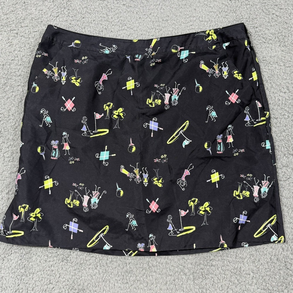 Field Gear Women's Golf Skirt Skort Black Golf Themed Print Modest Size 12